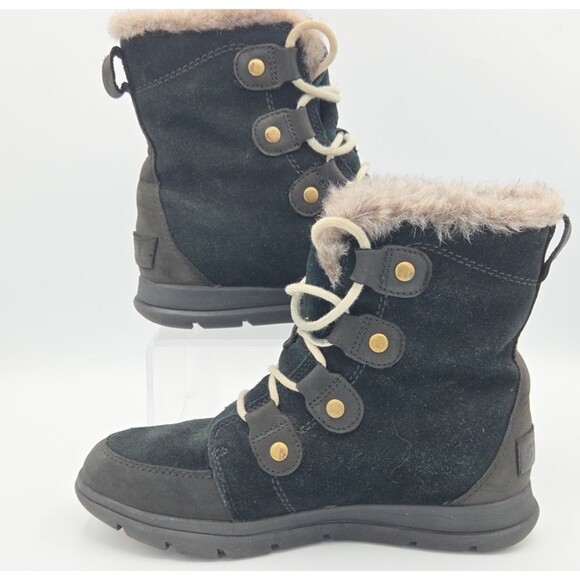 Sorel Womens Size 8 Explorer Joan Winter Snow Ankle Boot- Black Lace Up EUC - Picture 2 of 9